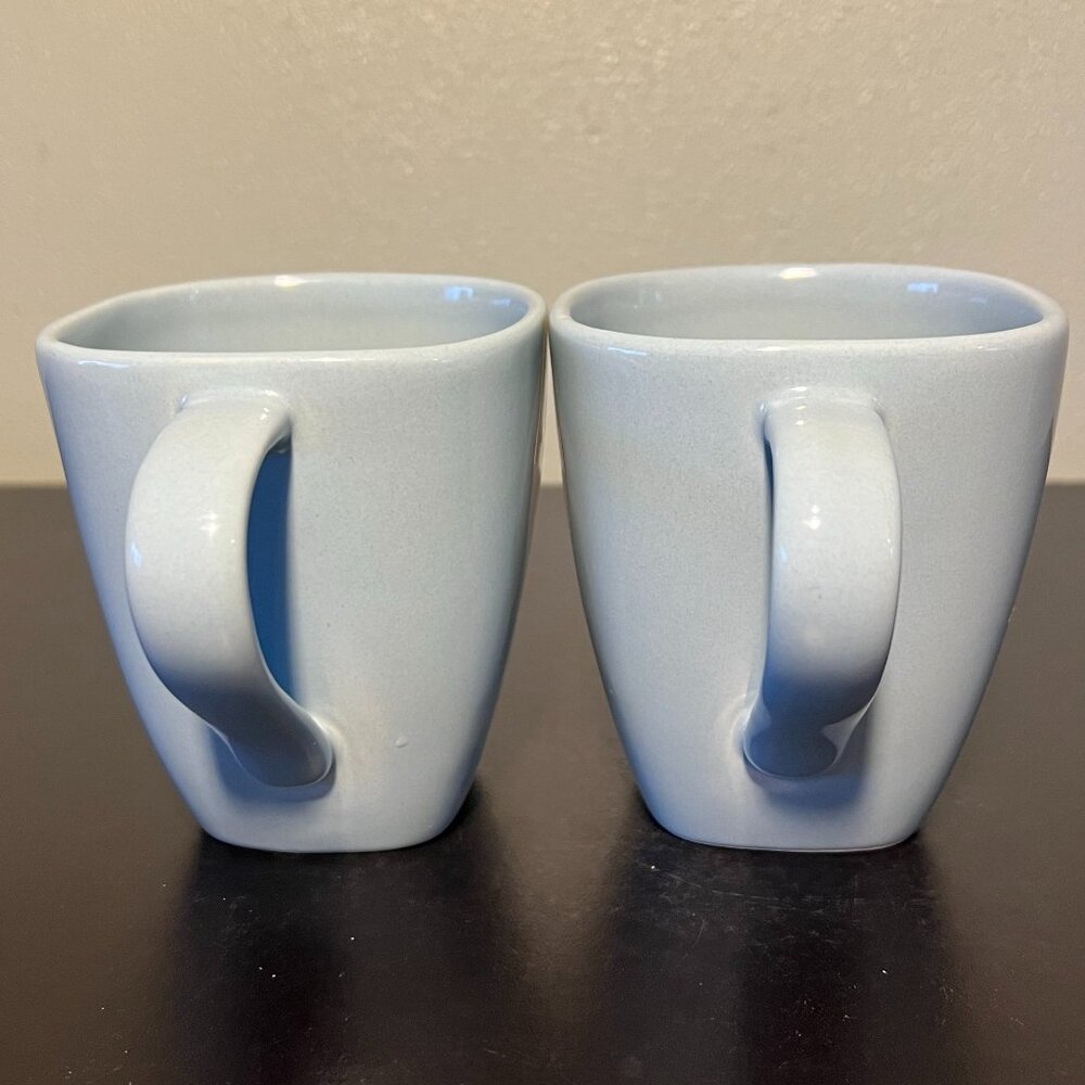 Set of 2 Vintage Pfaltzgraff DAZEE SKY Square Blue Stoneware Cups Mugs ~ Daisies - Picture 6 of 11